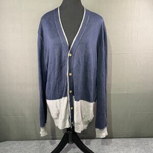 Boss Orange Cardigan Men’s L Knit Linen Cotton Preppy Academia Cozy Blue Gray